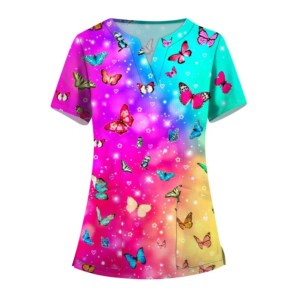 Women's Fashion V-Neck Short Sleeve Overalls With Pocket Printed Tops  Clothes