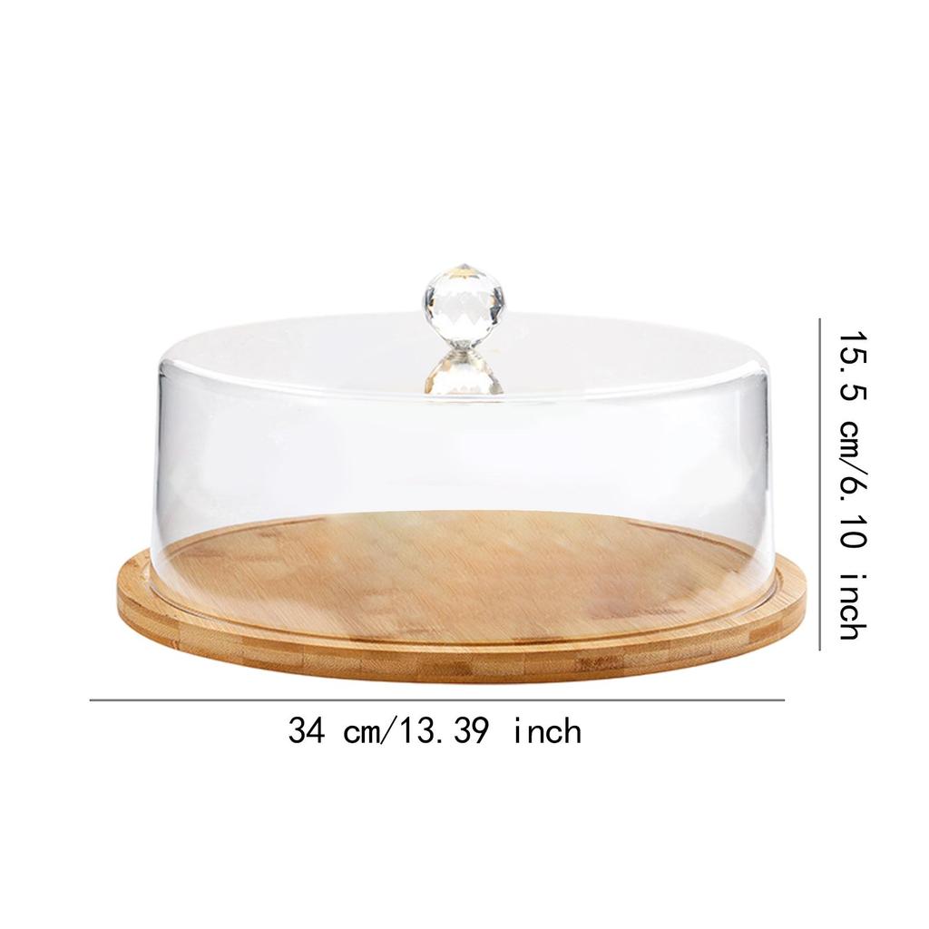 Transparent Dustproof Cake Glass  Cover Food Cover Cake Plate Glass Cover With Bamboo Tray Cake Stand Bread Serving Tray Platter