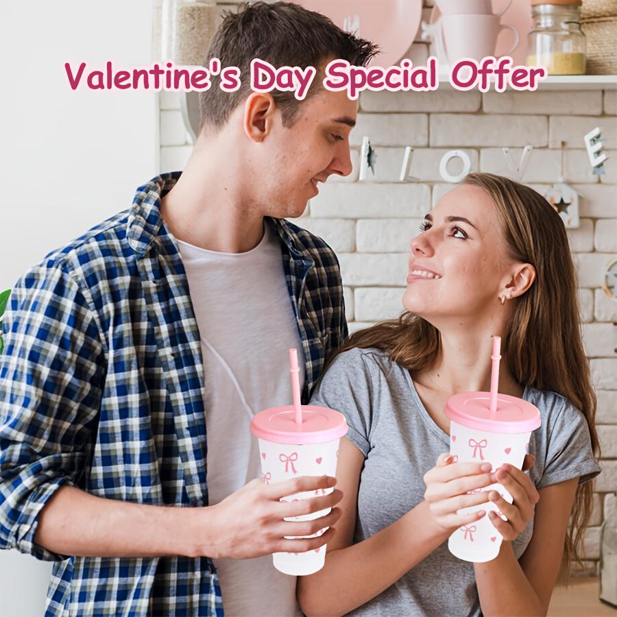 2/20pcs 24oz Reusable Party Cups with Straw & Lid Cute Bow Plastic Tumblers for Cold Drinks Home Office Outdoor Use Summer Gift
