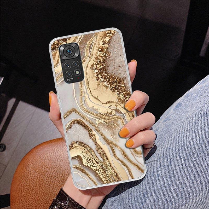 Fashion Gold Pink Geometric Marble Phone Case For Xiaomi Redmi Note 15 14 13 12S 12 11 Pro Plus 14S 11S 11E 10 10S 11T 5G Person
