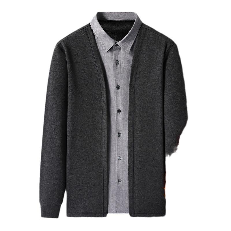 Мужская поддельная рубашка из двух частей с флисовым деловым утолщенным термолацканом — фото 4