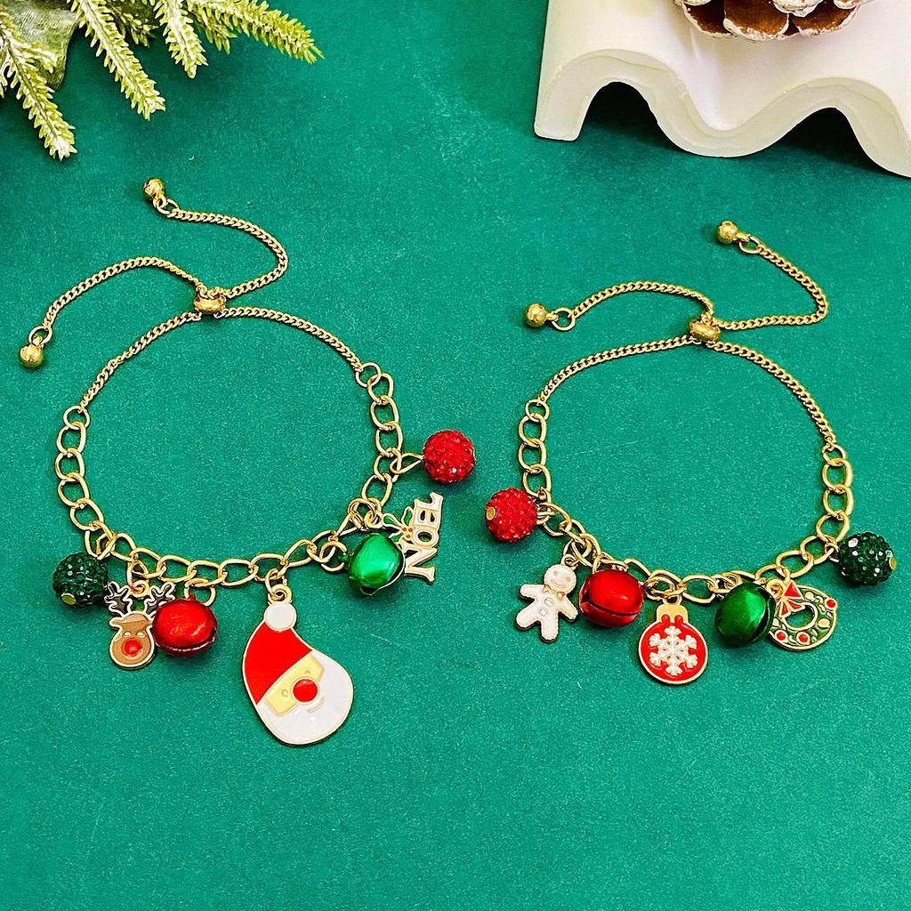 High Quality 2026 Christmas Chain Bracelet, Alloy Drip Oil Christmas Tree Elk Bells Diamond Snowflake Gift Bracelet