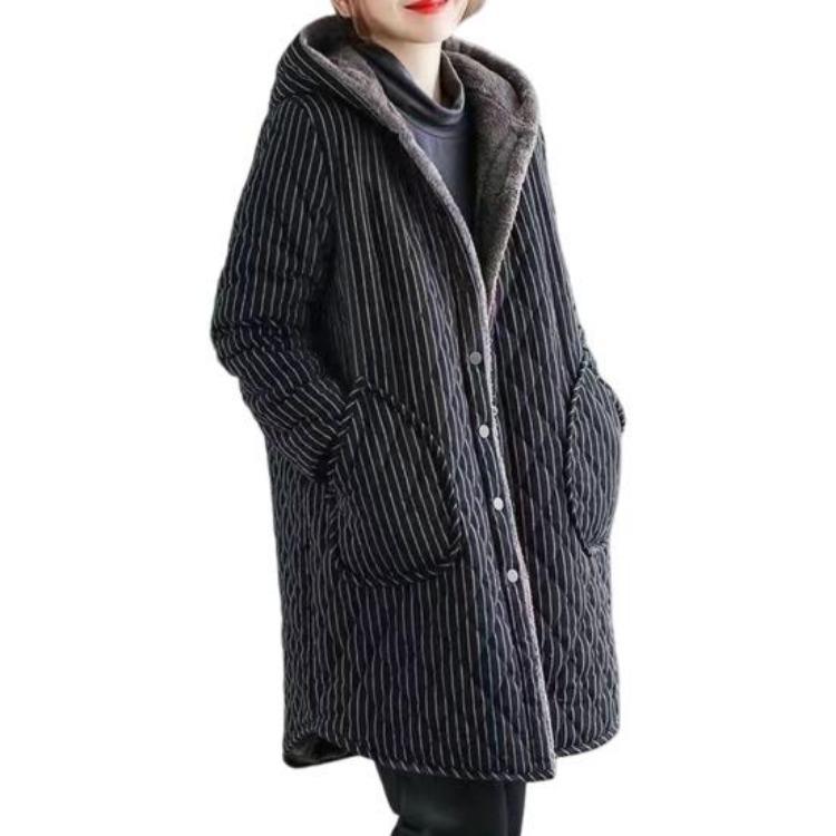 

Women Cotton Mid Length Hooded Jacket Overcoat with Long Sleeves Side Pockets Thick Plush Lined Windproof Single Breasted Keep Warm Daily Wear Outdoor XXXXL чёрный