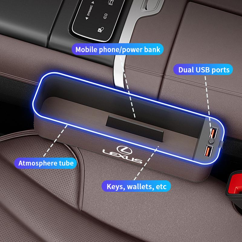 Für Lexus F Sport ES200 ES300 RX300 LS500 GS300 IS300 CT200h NX300 LX570 Auto USB-Ladegerät Multifunktionale Sitzspalten-Aufbewahrungsbox