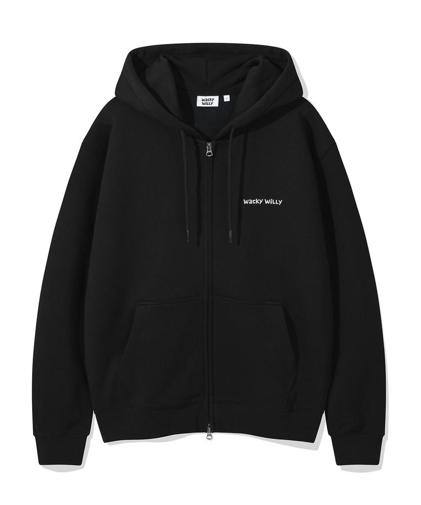 Wacky Willy Basic Wacky Typographic Logo Zip-Up Hoodie Black