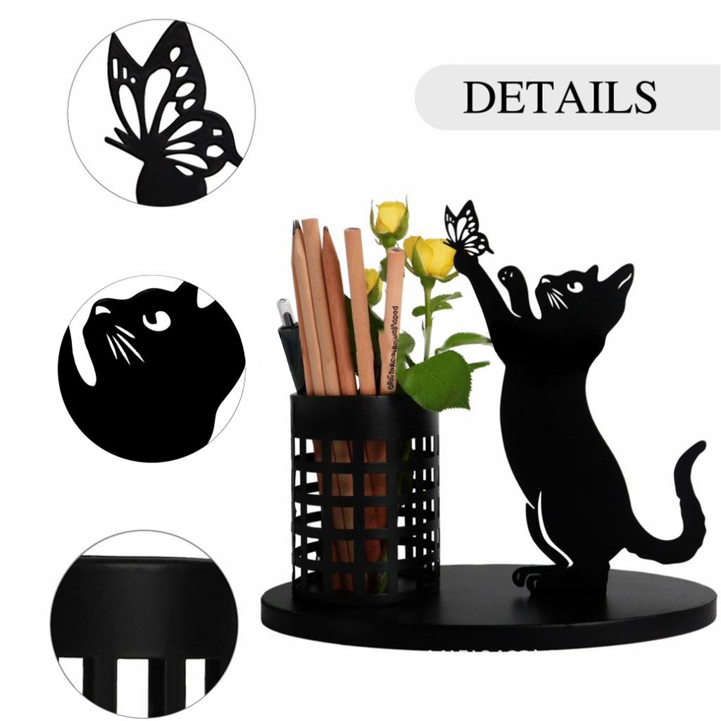 Metal Pen Holder Black Cute Animal Desk Pencil Organizer for Office Home Decor