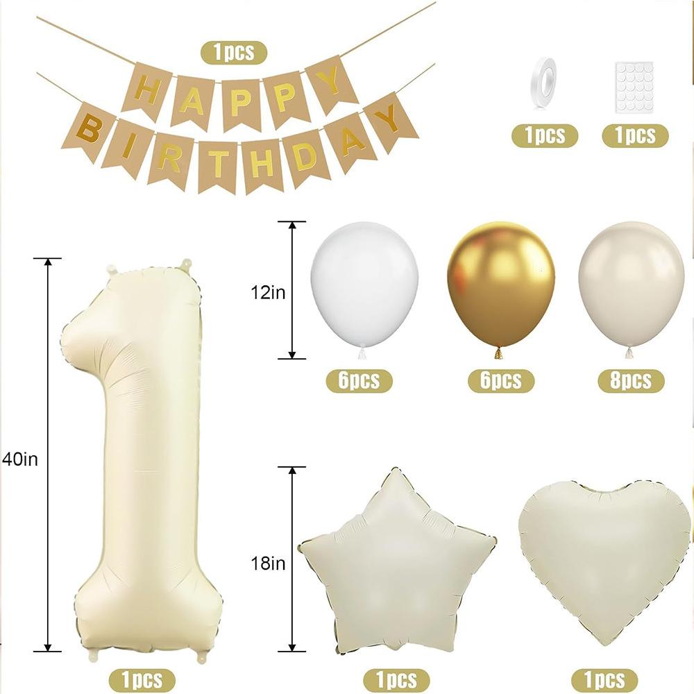 Pearlescent Digital Balloon Star Shaped Aluminum Foil Balloon Set Baby Birthday Party Decoration One Year Decoration Banner