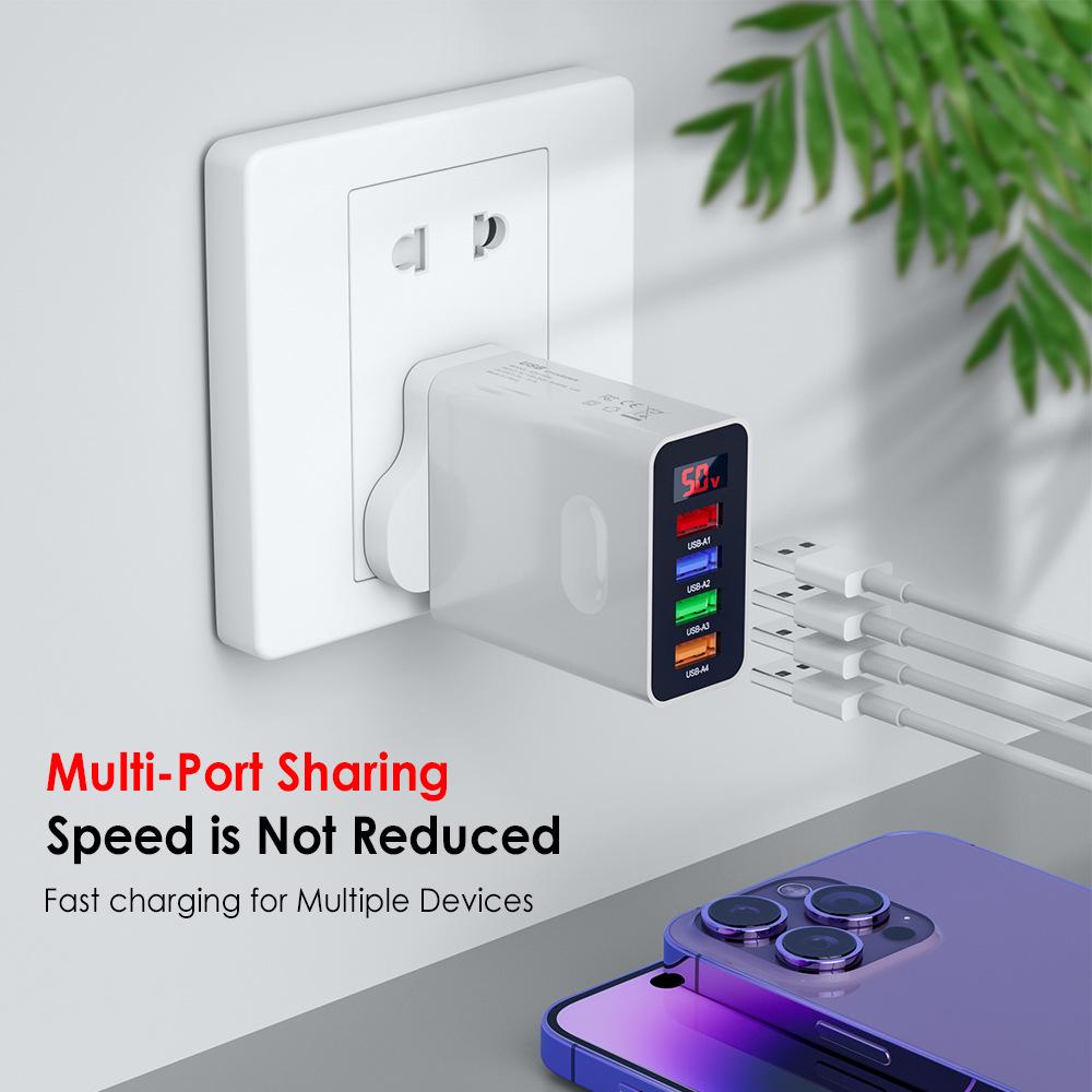 45W Multi-Port USB Charger with Digital Display - 3.1A, EU/US/UK Plug
