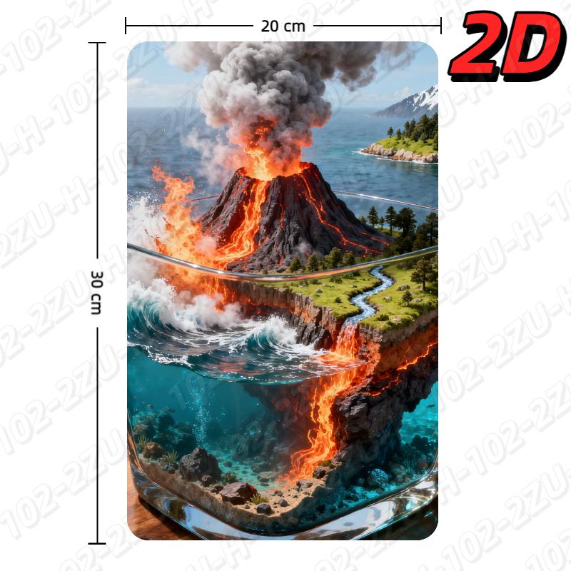 Dual Layer Volcano Eruption Wall Art Aluminum Metal Landscape Decor Vibrant Durable Home Accent