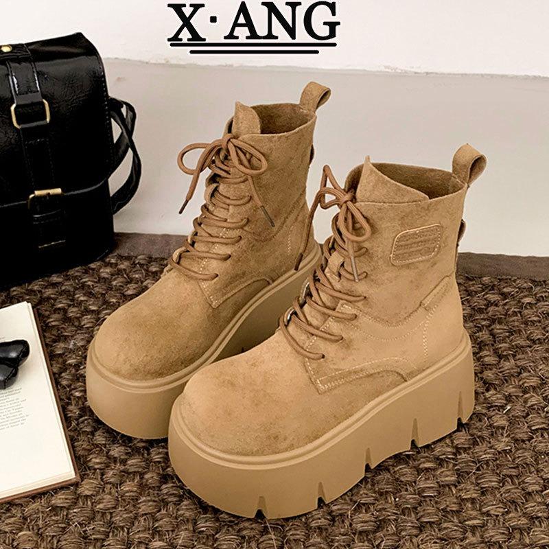 Cowhide version Martin boots children's autumn new thick-soled height-increasing and thin small short boots big yellow boots