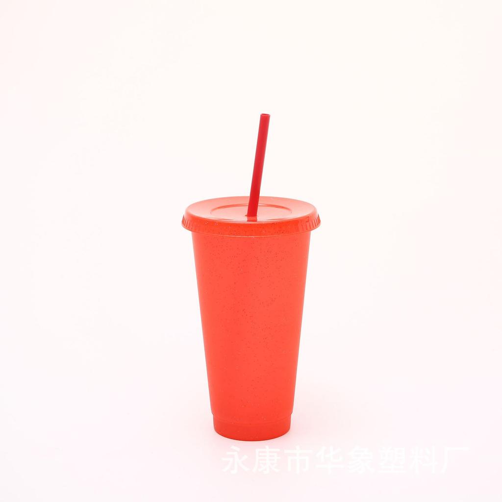 1 Stück 710ml Becher mit Deckel & Strohhalmen Wiederverwendbare Plastikbecher Eiskaffee Große Wasserflasche Party Kaltbecher Sommer Trinkgeschirr