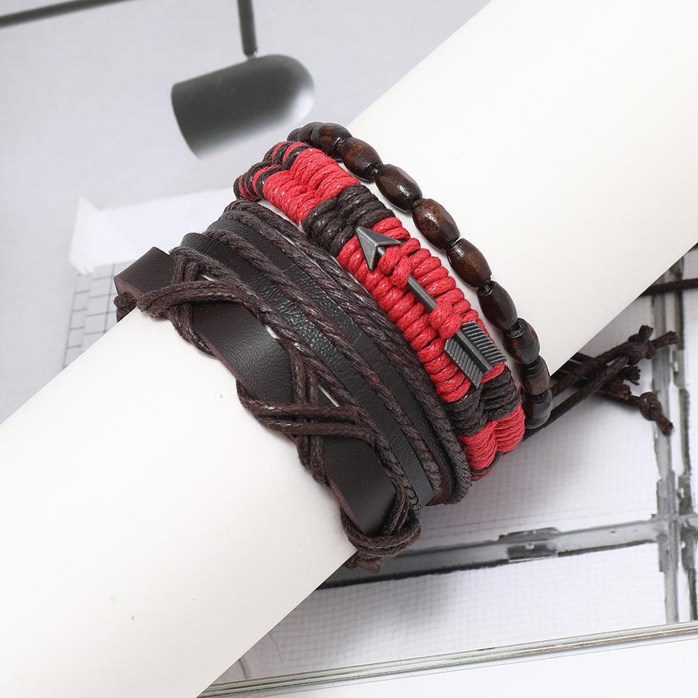 Cross-border new women's retro woven winding arrow hand rope, four-combination multi-layer leather personalized bracelet bracelet