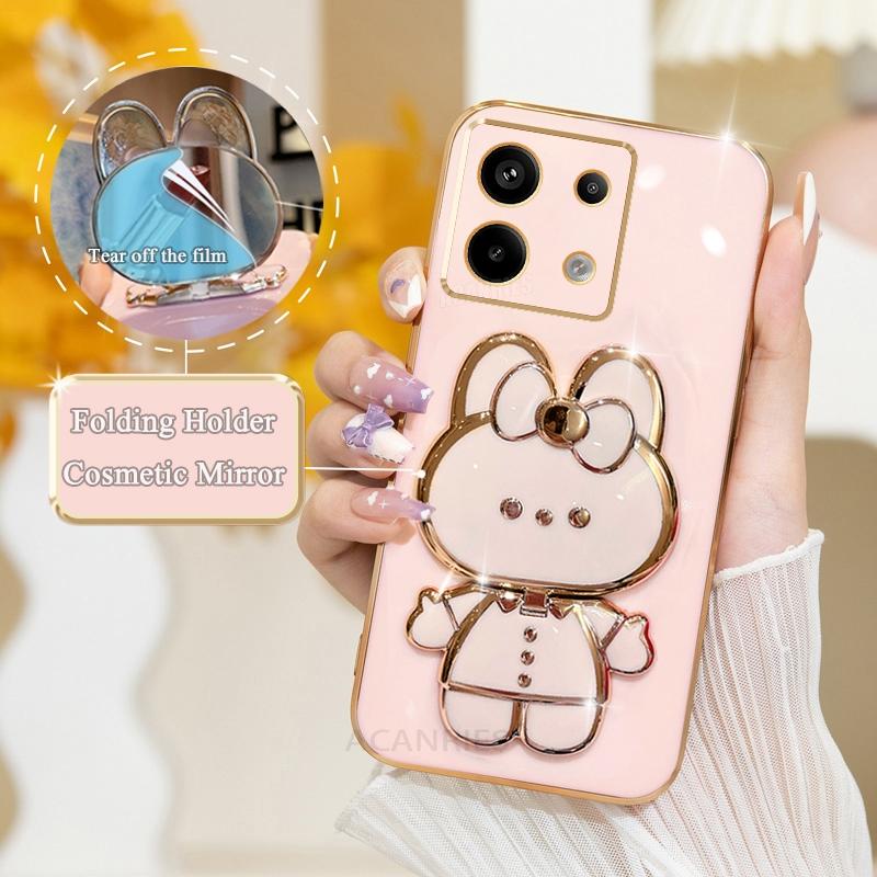 

Pocox6 Роскошный чехол-держатель для зеркала с покрытием для Xiaomi Mi Poco X6 M6 Pro 4g 5g X3 X6pro C65 C61 C55 C40 F5 Силиконовый чехол-подставка poco x6 5g