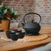 CAST IRON TEA INFUSER POT BLACK 900ml WITH FILTER AND CUPS GIFT