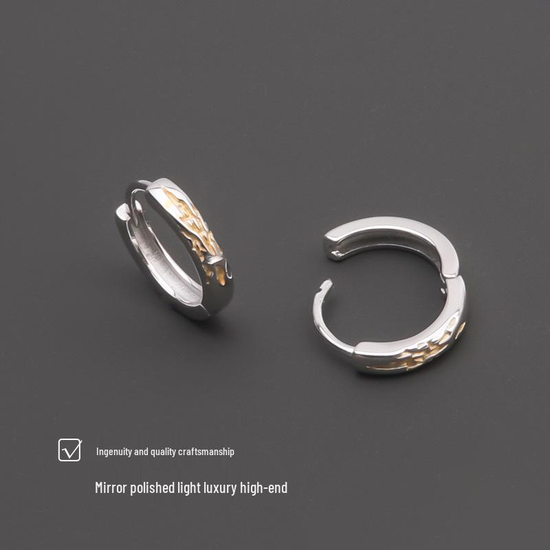 Men's Pure Silver Minimalist Gilt Earrings - Handsome, Light Luxury K Gold Electroplated Silver Ear Studs