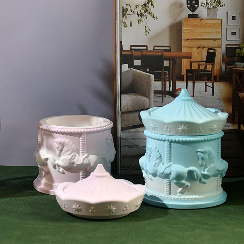Multifunctional 3D Carousel Storage Box Mold Elegant Handmade Carousel Silicone Mould DIY Crafts Candle Cup Molds Party Favors