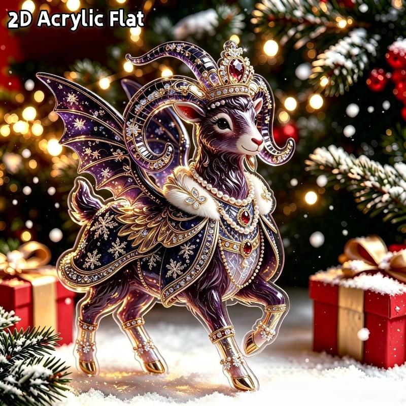2D Flat Goat Hanging Ornament Acrylic Animal Pendant Christmas Tree Decoration Car Rearview Mirror Charm New Year Hanging