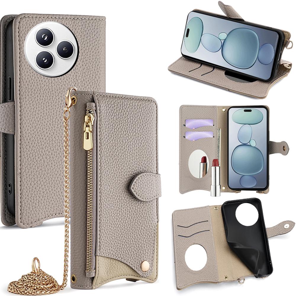 For Xiaomi Civi 5 Pro 5G Leather Case Wallet Stand Cover Irregular Tail Style with Chain Strap