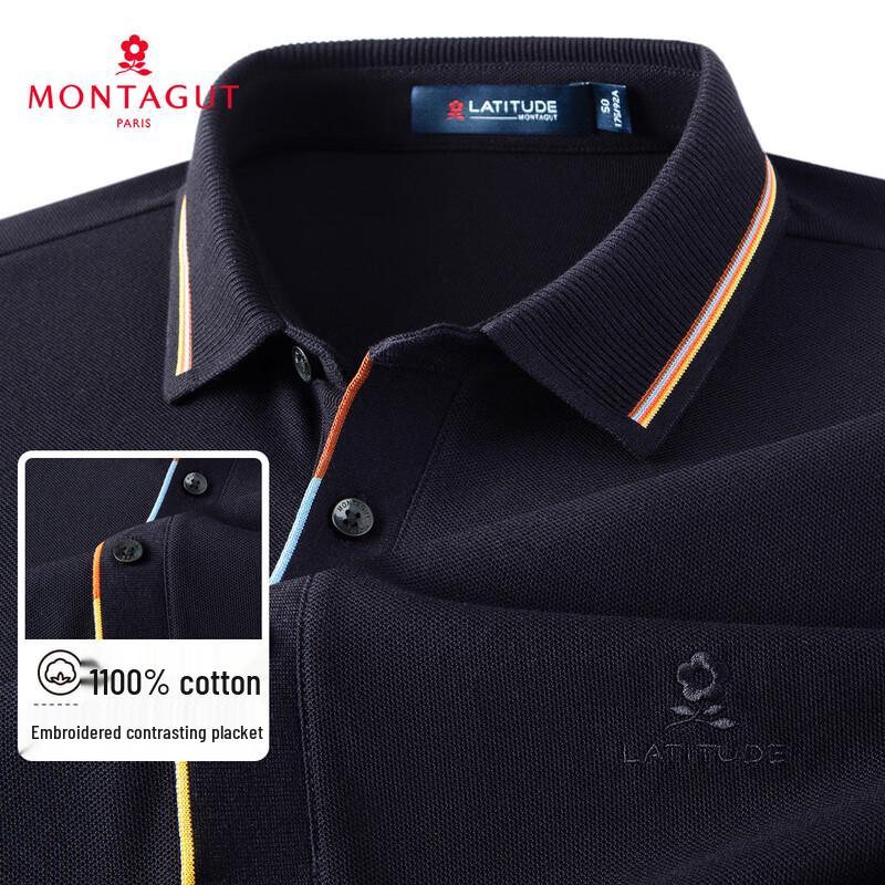 MONTAGUT Men's Cotton Breathable Mesh Color-Block Polo Shirt