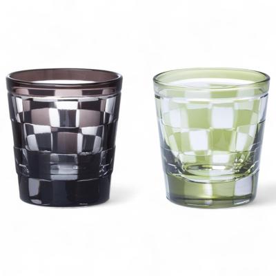 Mizukage Kiriko Glass Cups Pair 55ml Checkered Purple Ichimatsu