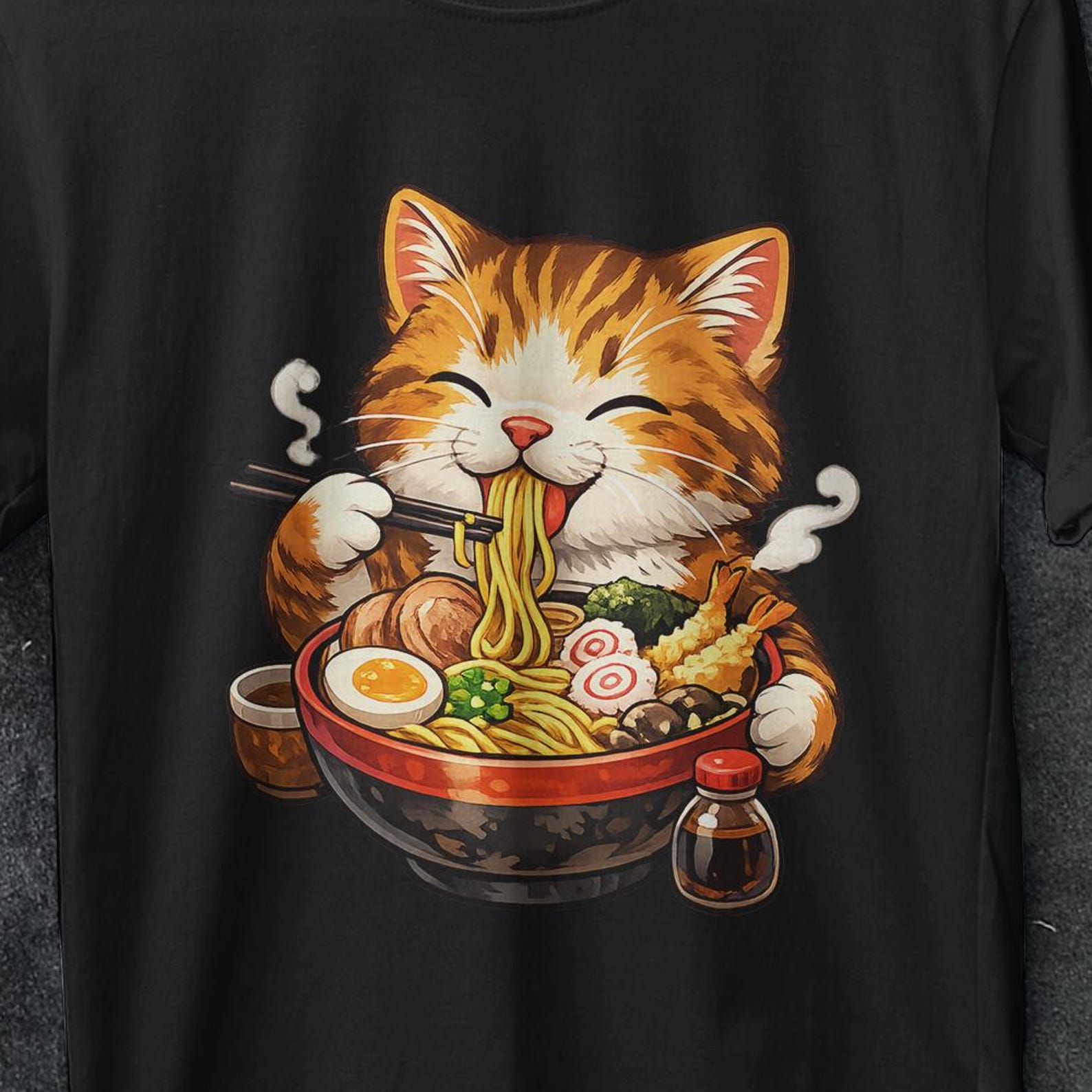 Ramen Cat shirt, Cat Eating Ramen Shirt, Cat Lovers Gifts, Funny Cat Shirt, Noodle cat shirt, cat eating noodles, black cat, Cat Sweater XL