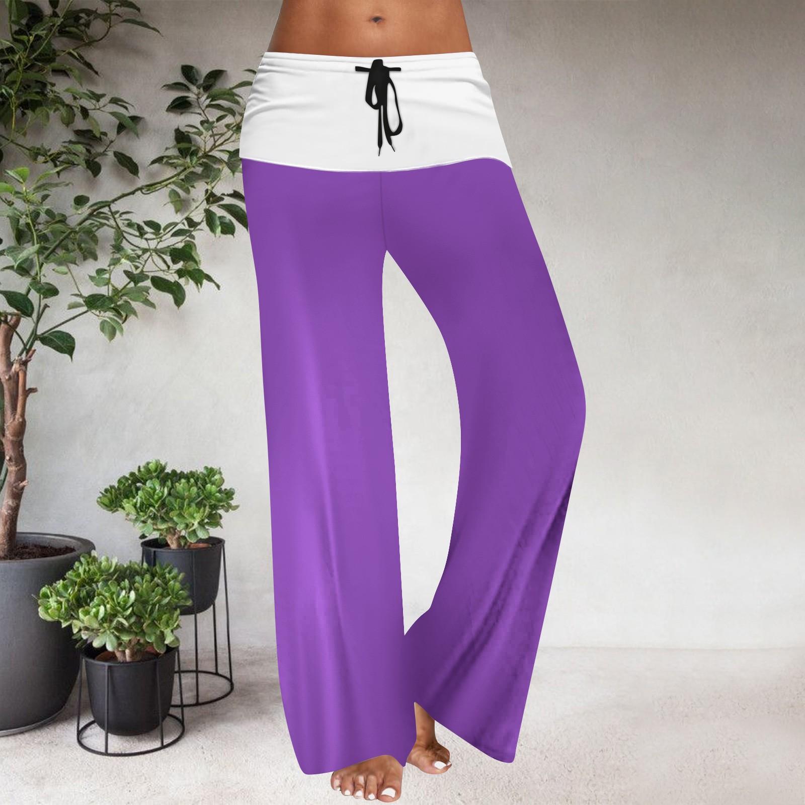

Женские повседневные брюки с широкими штанинами, эластичным поясом на кулиске и цветовой блокировкой XXL фиолетовый