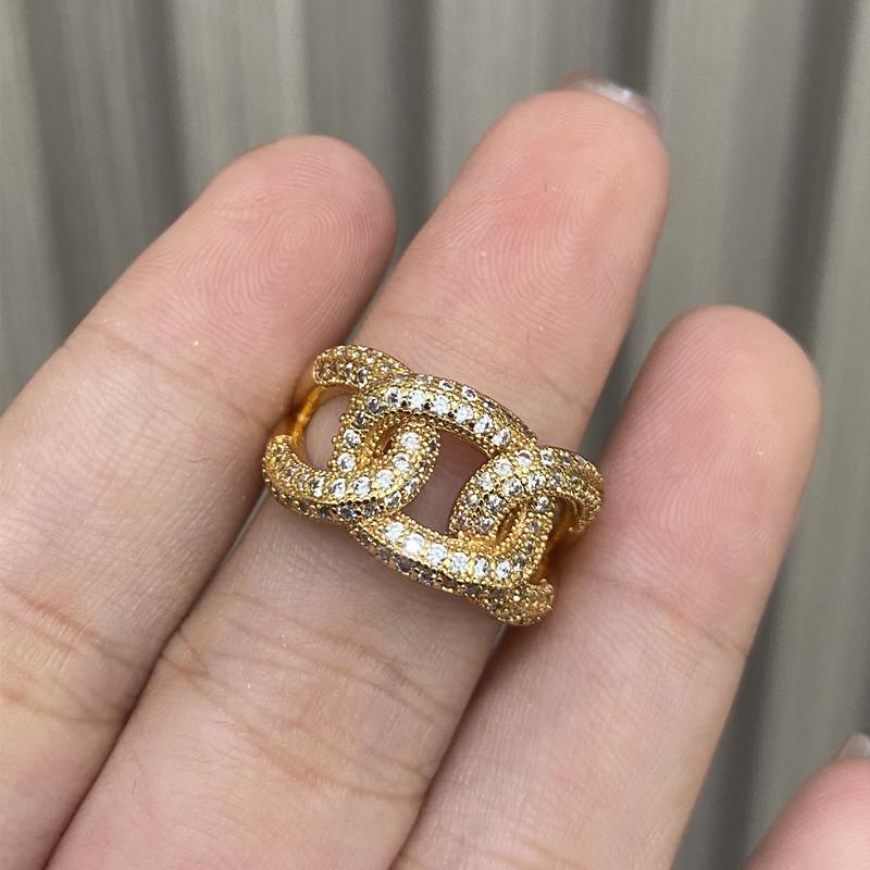 European and American Plated Real Gold Full Diamond Twist Opening Ring Design Cold Wind Fashion Personalized Index Finger Ring
