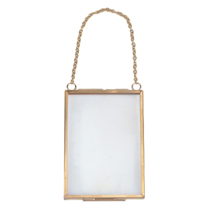Glas Gepresste Blumen Rahmen Wandbehang Doppelglas Rahmen mit Metallkette für Gepresste Getrocknete Blume Pflanze Golden