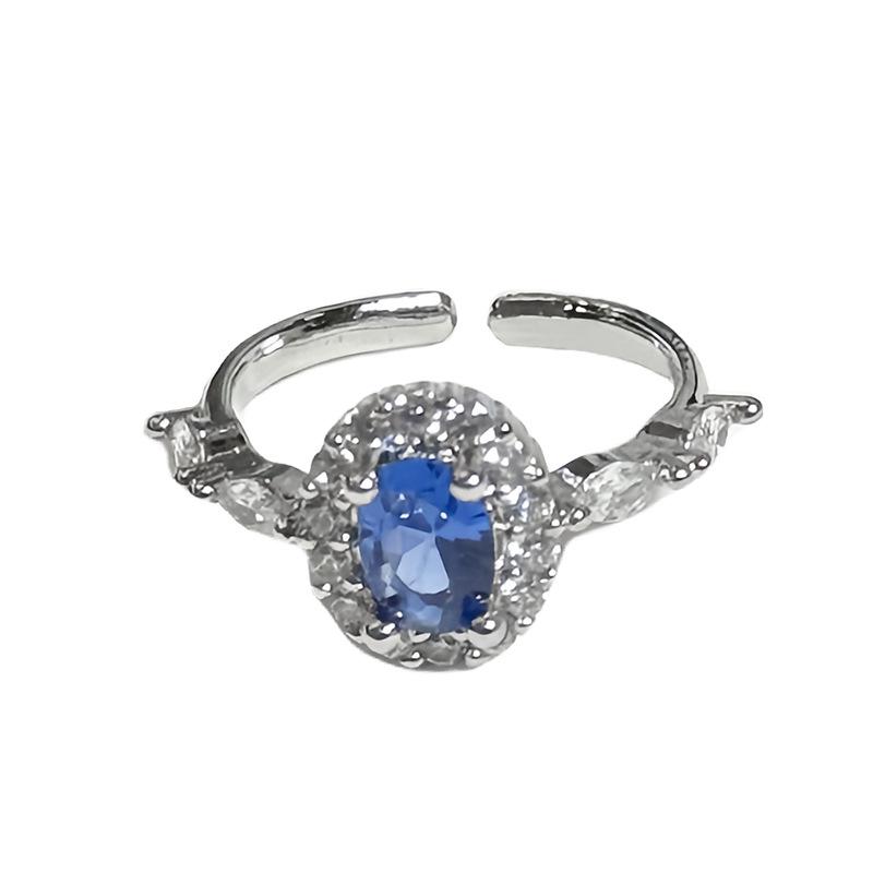 French Retro Pigeon Egg Light Luxury Blue Imitation Topaz Open Ring Adjustable Zircon Advanced Sense Ring Female