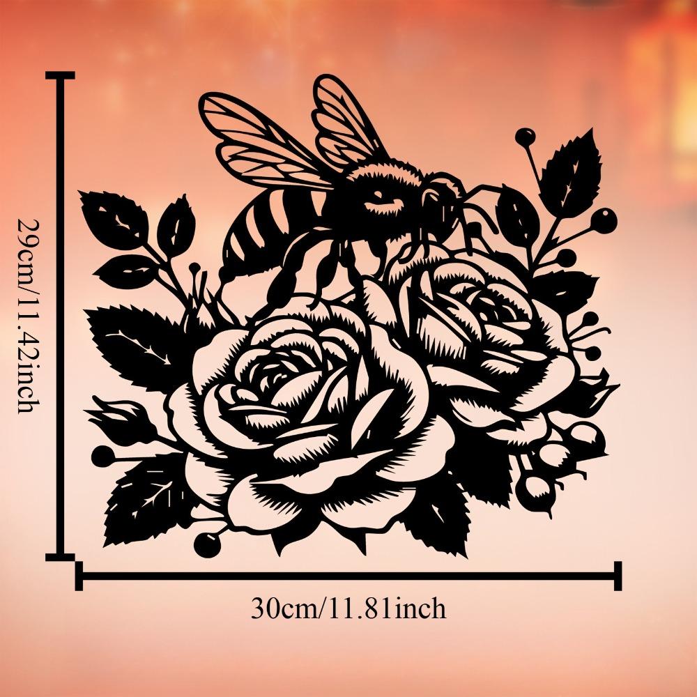 1pc Bee and Rose Metal Wall Art, Weather Resistant Iron Sculpture for Garden Patio Fence, Valentine Wedding Outdoor Decor