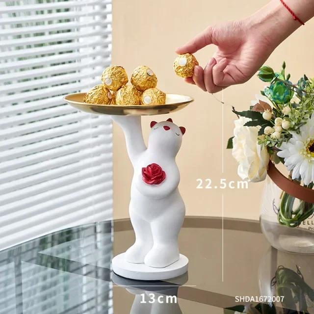 Creative Bear Rabbit Statue Tray Living Room Dining Table Decoration Key Snack Storage Tray Home Daily Necessity Craft Ornament