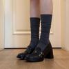 Women's Black Leather Loafers | Block Heel Design, Retro Office Essential Fashion Footwear
