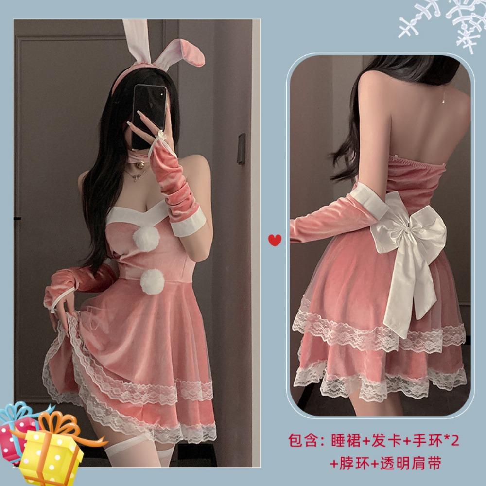 Fun Autumn and Winter Sexy Christmas Outfit Cute Plush Bunny Suspender Sexy Underwear Slim Uniform Set 6219