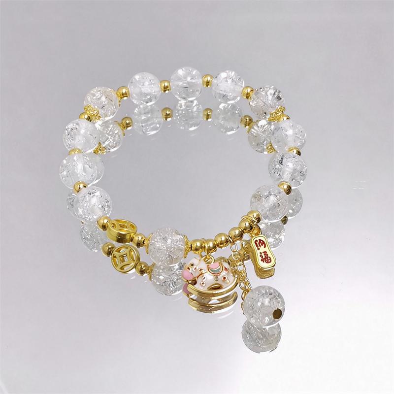 Sweet Colorful Crystal Beaded Bracelets for Women Cute Horse Pendant Elastic Rope Tassel Bracelets Friendship Jewelry Gifts