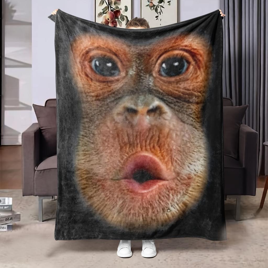Adorable Monkey Face Ultra-Soft Cozy Blanket - Perfect for Winter Warmth, Ideal Gift for Animal and Art Enthusiasts