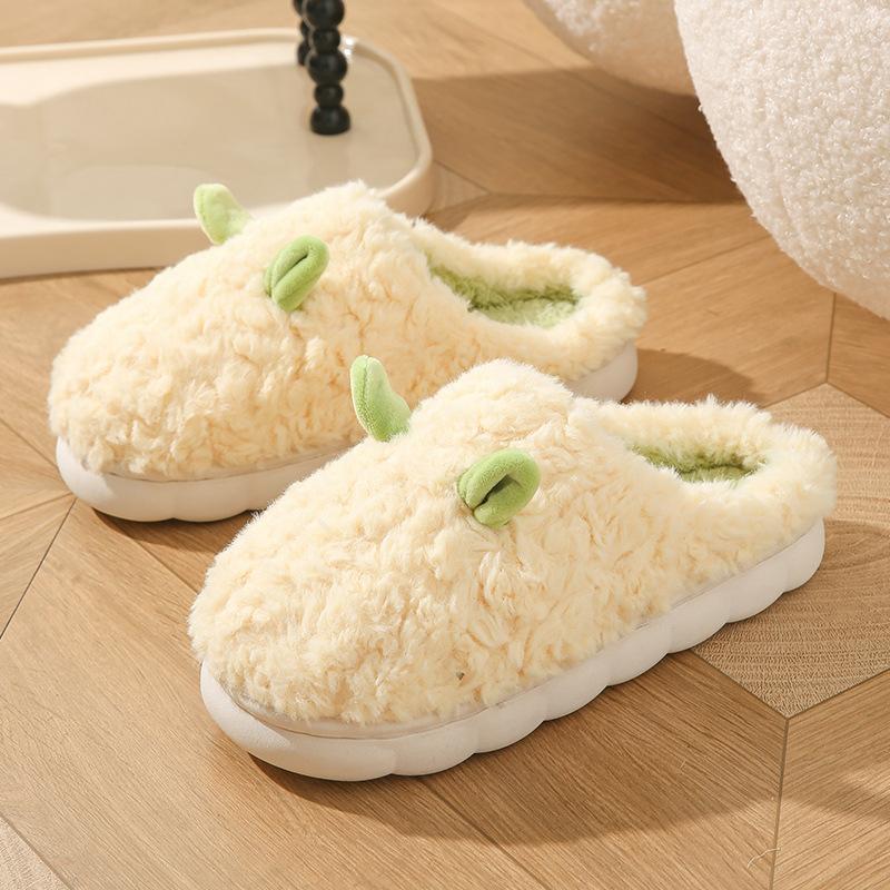 Cotton slippers autumn and winter cute croissant home plush warm and plush couple slippers