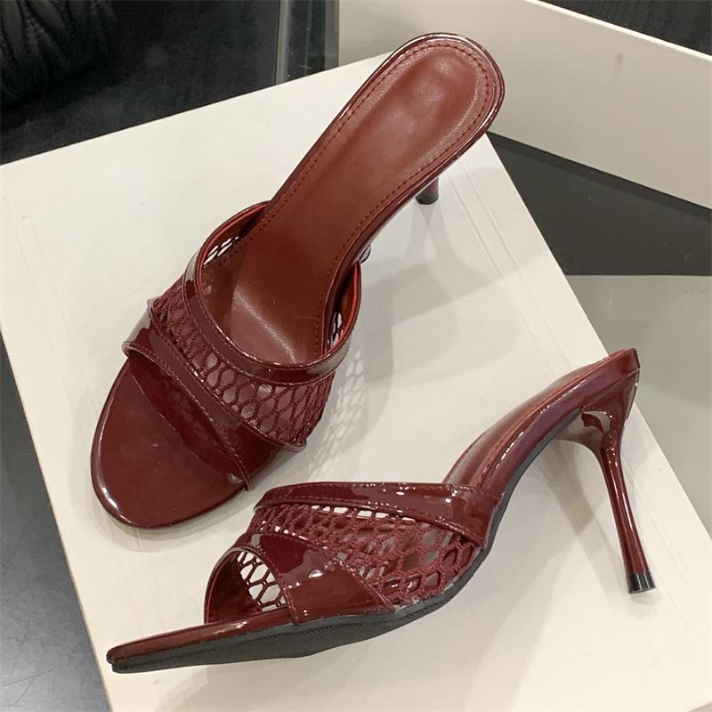 Fashion Eilyken Summer Fashion Mesh Woman Slippers Elegance Stripper Thin Low Heels Beach Ladies Mules Slides Shoes Zapatos De Mujer