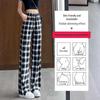 Women's High-Waist Plaid Wide-Leg Drape Pants - Black/White