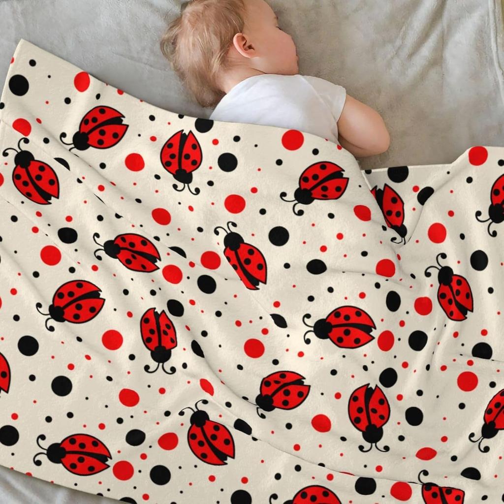 Süße Marienkäfer Rot Schwarz Gepunktet Insekt Wurfdecke Weiche Gemütliche Flanelldecke für Sofa Bett Wohnzimmer Dekoration Geschenk für Kinder