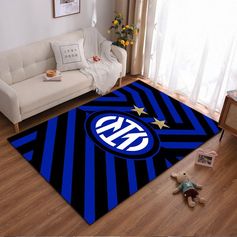Blue Black Geometric Pattern Carpet with Stars and Bold Logo Design Suitable for use as an anti-slip for living room bedroom sofas