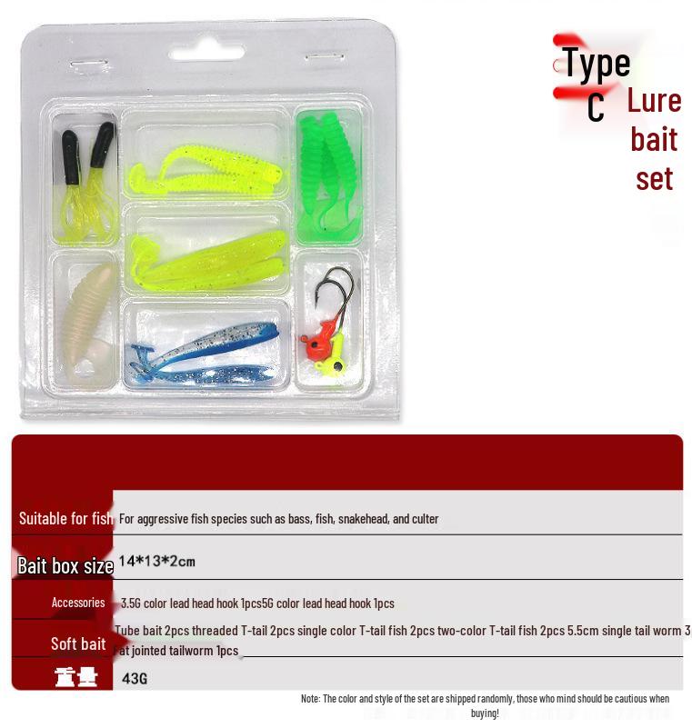Lure Spinner & Soft Bait Thunder Frog Minnow Hook Combo Set In Box