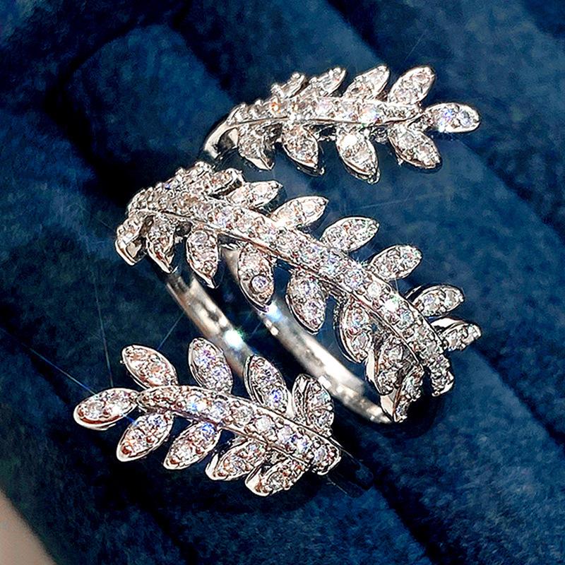 

Ruili Magazine Open Ring, Light Luxury Wheat Ears Full Of Diamonds Zircon Women S Ring, Copper-Plated Platinum Zircon Ring 10