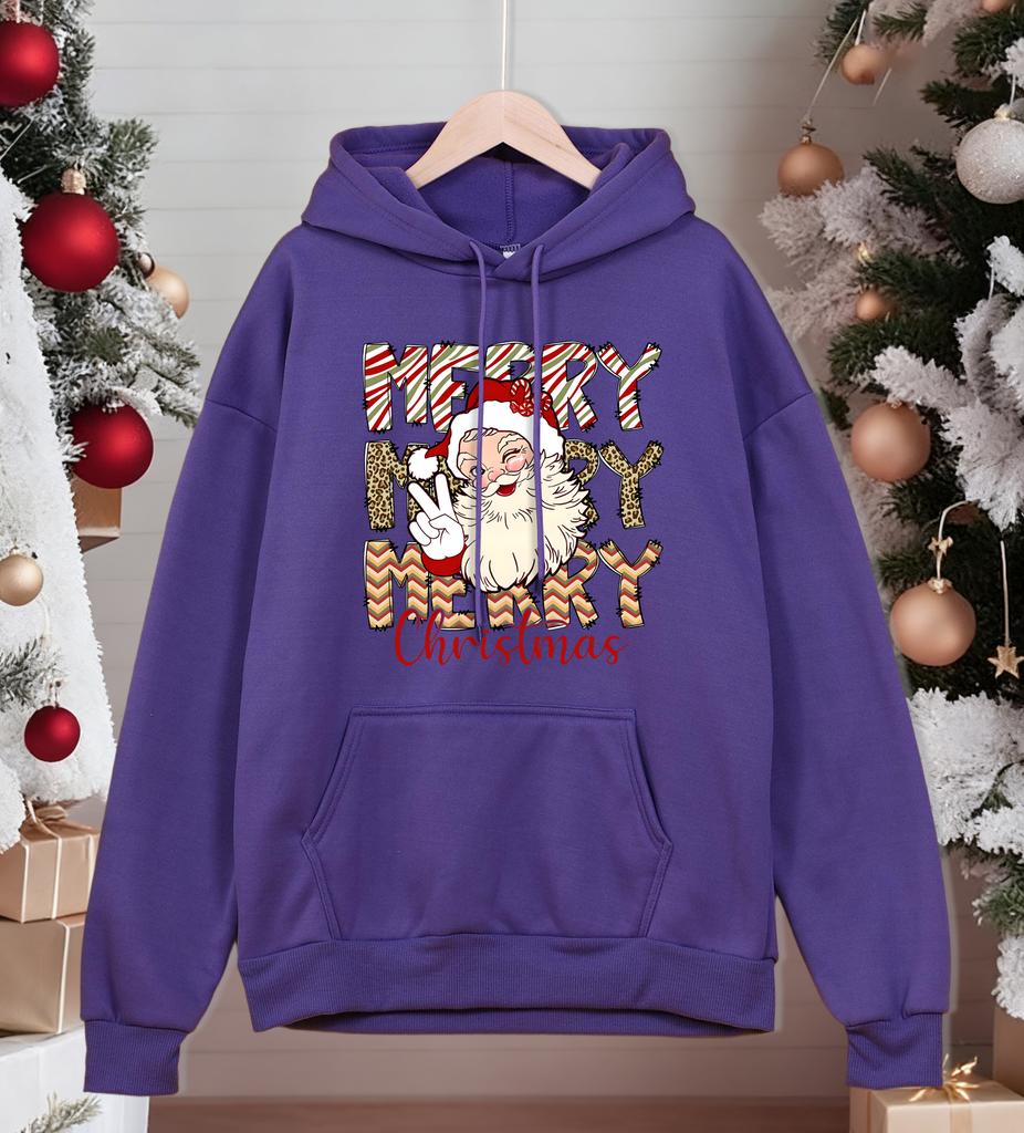 Merry Christmas Santa Claus Print Men Hoodies Pocket Comfortable Streetwear All-Match Hip Hop Hoody Autumn Fleece Sportswears