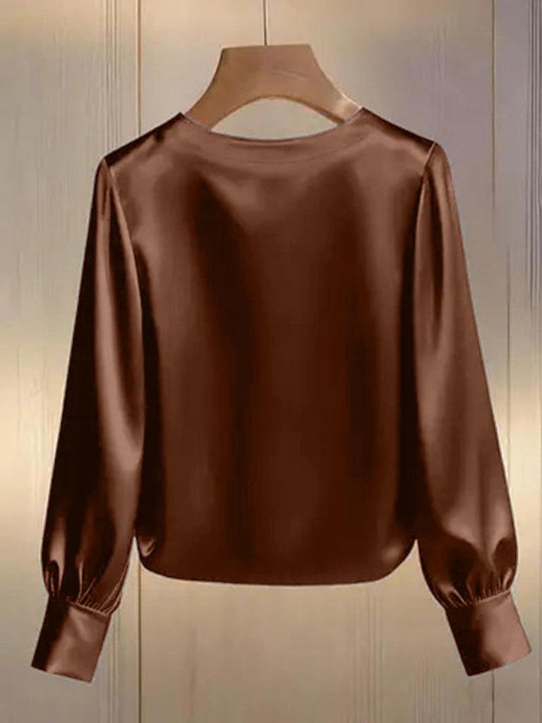 2026 French High-End Pearl Round Neck Satin Top for Women - Spring/Summer Collection