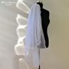 Wavy Edge Tulle Bridal Veil Mixed Size Scattered Pearl Hand Sewn Short Mid Length Wedding Veil With Comb For Strapless Gown Elopement Portrait Shoot