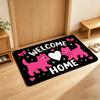 Pink Cute Dogs Paws Welcome Home Pet Doodle Theme Floor Mat Soft Flannel Non Slip Absorbent Entryway Bathroom Bedroom Garage