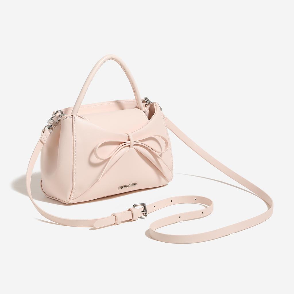 French-style girly pink bow handbag, new simple ins-style sweet and cute commuter shoulder crossbody bag