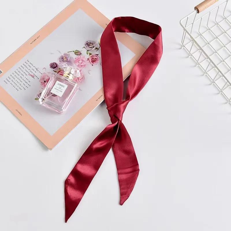 4X100cm Women Narrow Short Scarf 100x4cm Solid Color Chiffon Silk Rubber Black Bag Ribbon Headbands Choker Wristband Streamer