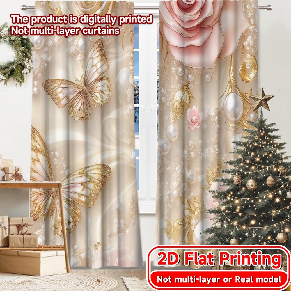 

2D Flat Printing 2pcs Elegance Blooms Chic Fashionable Curtains Prints Light Filtering Curtains Festive Decorative for Living 100*130 Grommet Top 1pcs