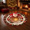 Cozy Indoor Holiday Decorations Christmas Round Area Rug 3D Visual Trap Floor Mat with Santa Elk Print Festive Entrance Hall Runners Non-Slip Stain